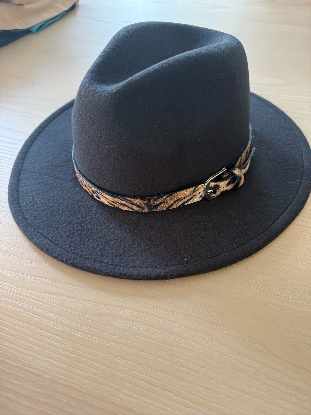 Black Felt Fedora Hat with Patterned Band